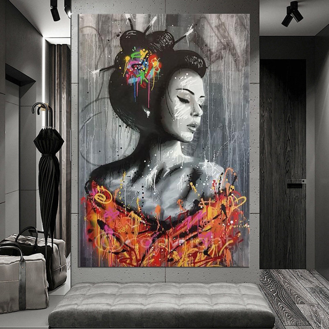 Asian Woman Graffiti Kimono Street Art Modern Portrait Wall Print - Image 4