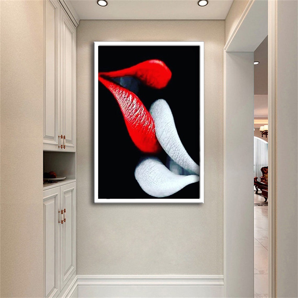 Pop Art Red White Lips Bold Kiss Modern Glam Statement Poster - Image 2