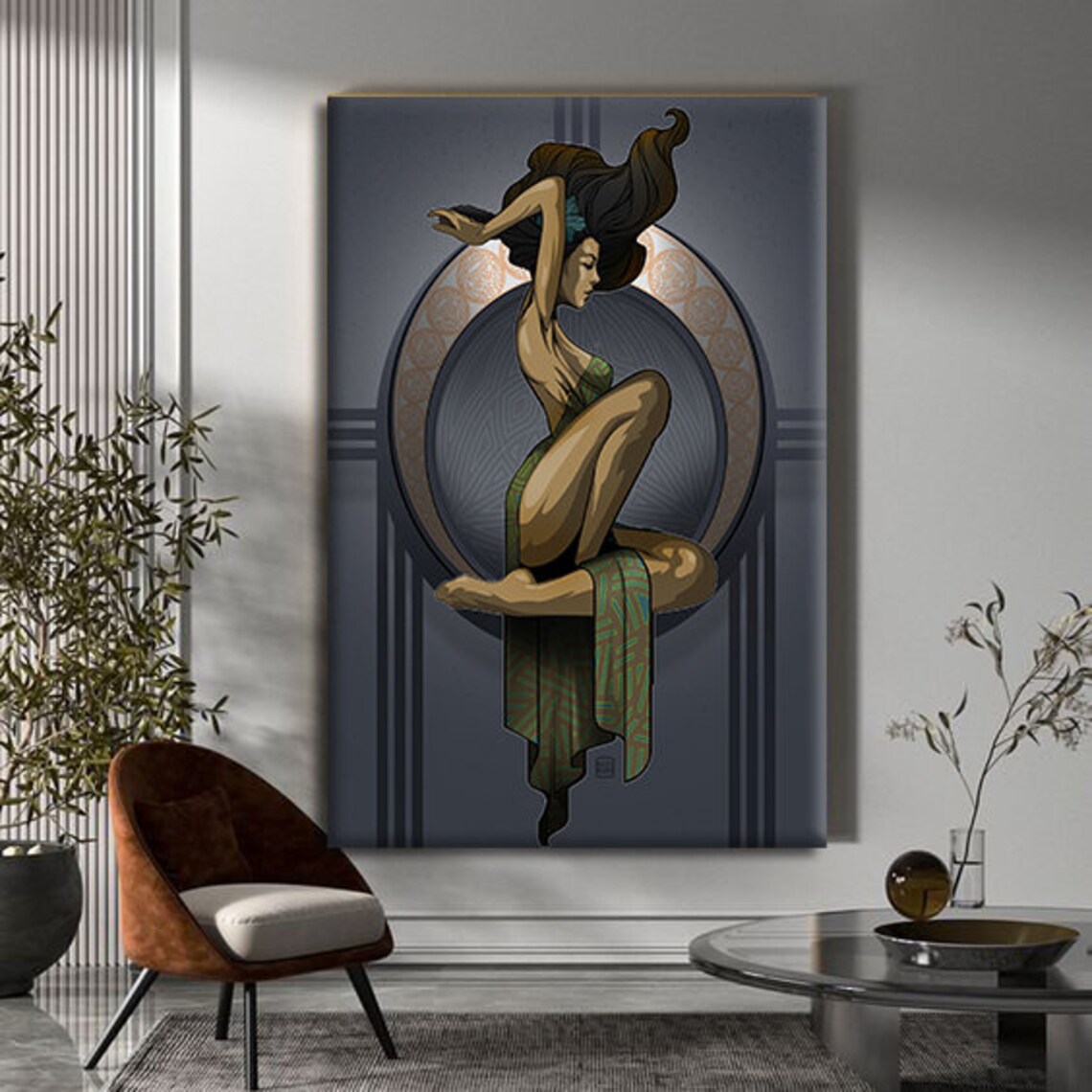 Art Deco Dancing Woman Crescent Moon Elegant Modern Figure Print - Image 4