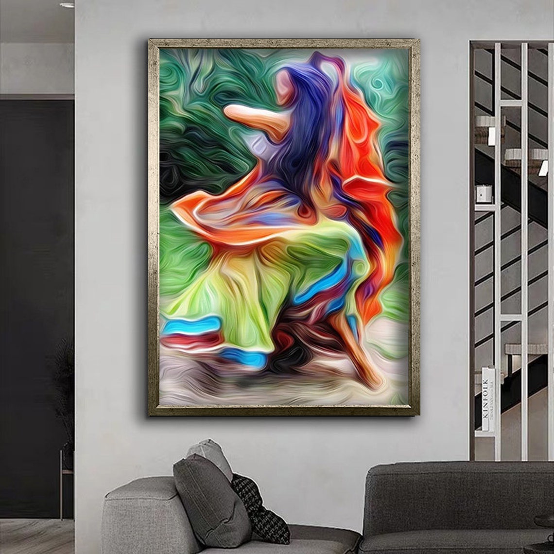 Dancing Woman Flowing Colorful Robes Swirling Abstract Art Poster - Image 4