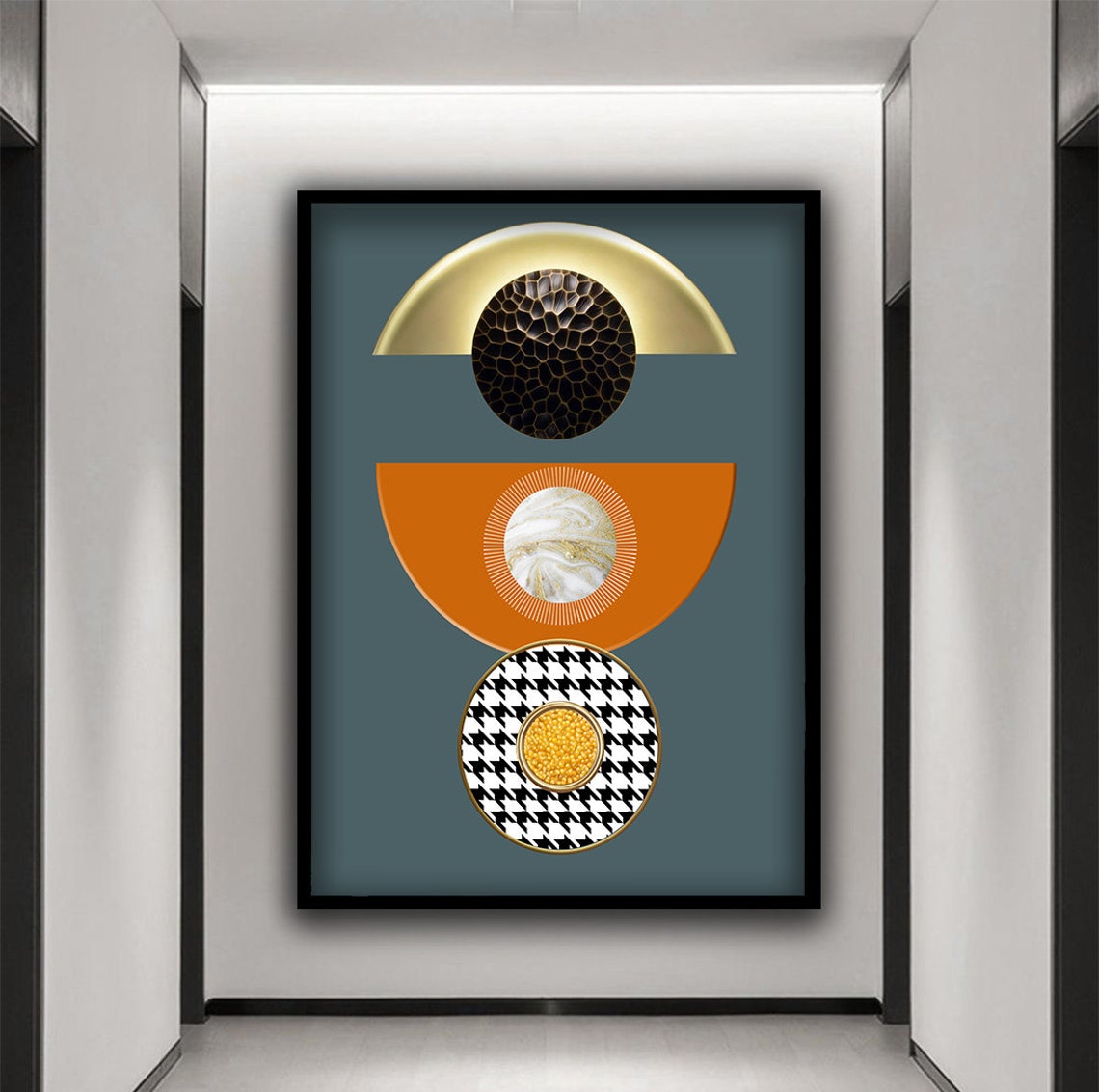 Mid Century Geometric Gold Orange Abstract Modern Wall Art Poster - Image 3