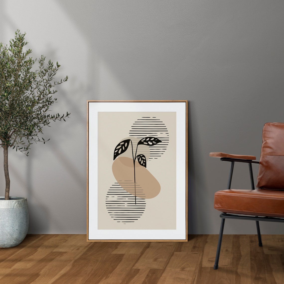 Abstract Botanical Black Leaf Tan Shapes Minimalist Wall Poster - Image 5