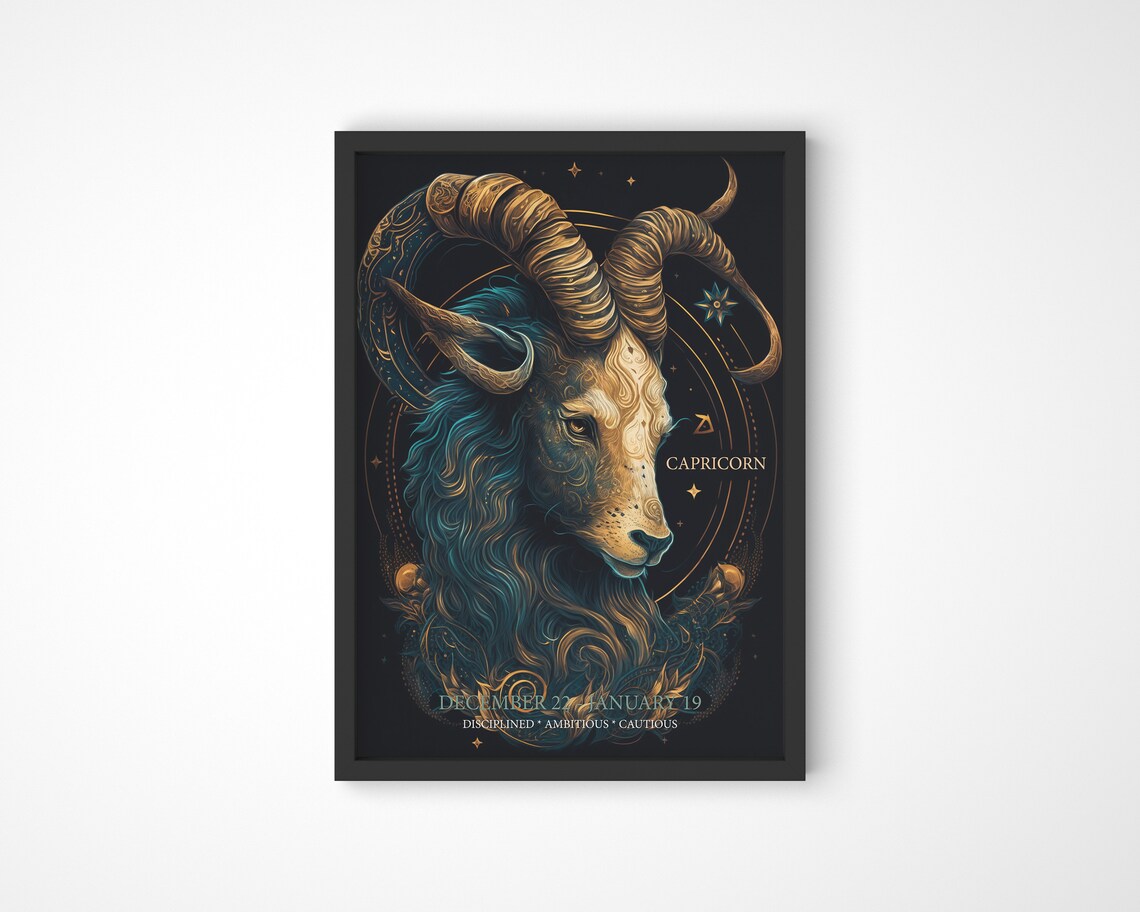 Capricorn Zodiac Goat Gold Celestial Astrology Star Sign Poster - Image 2