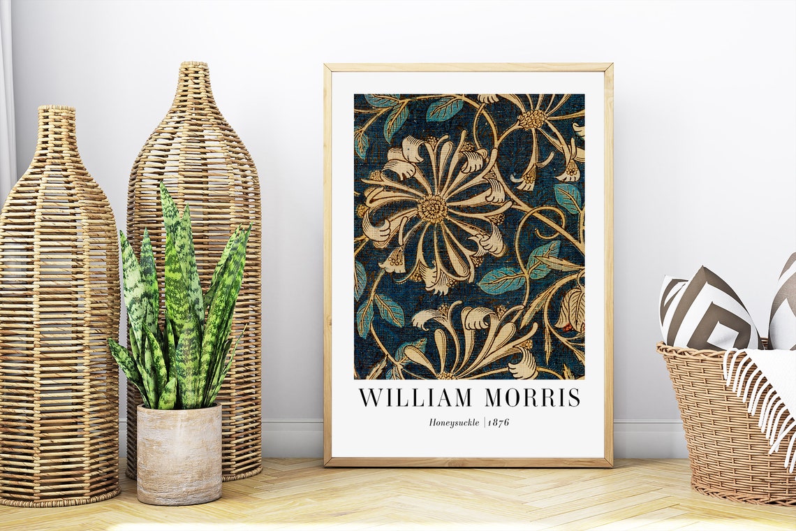William Morris Honeysuckle 1876 Navy Floral Pattern Art Poster - Image 5