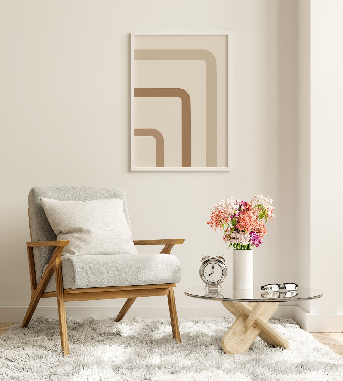 Neutral Geometric Corner Lines Minimalist Beige Abstract Poster - Image 8