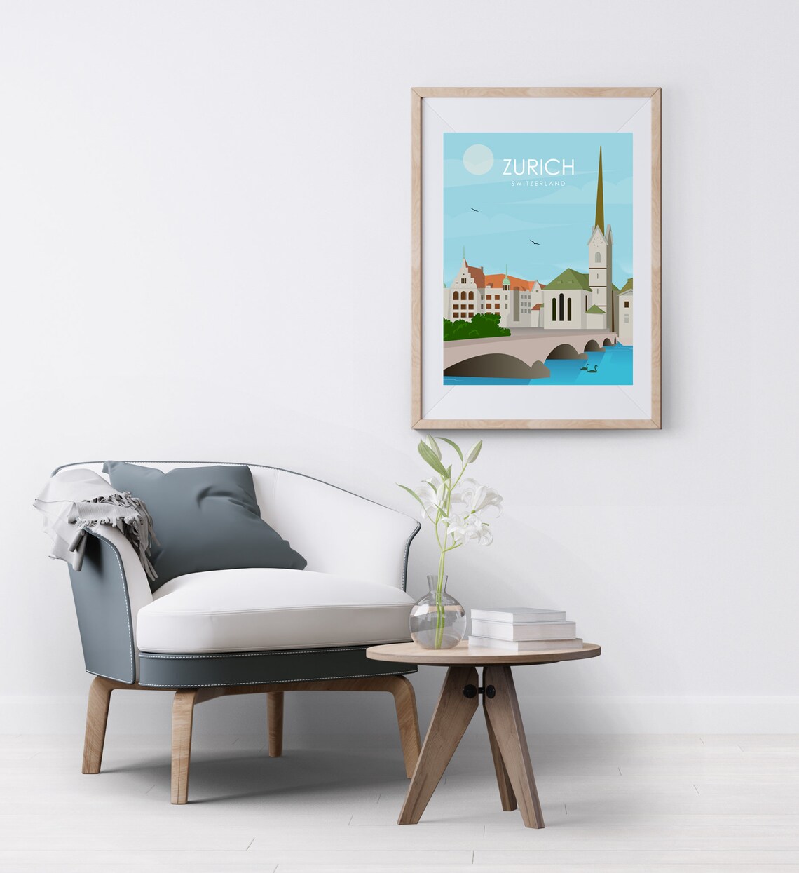 Zurich Switzerland Old Town Church Bridge Europe Travel Poster - Image 2