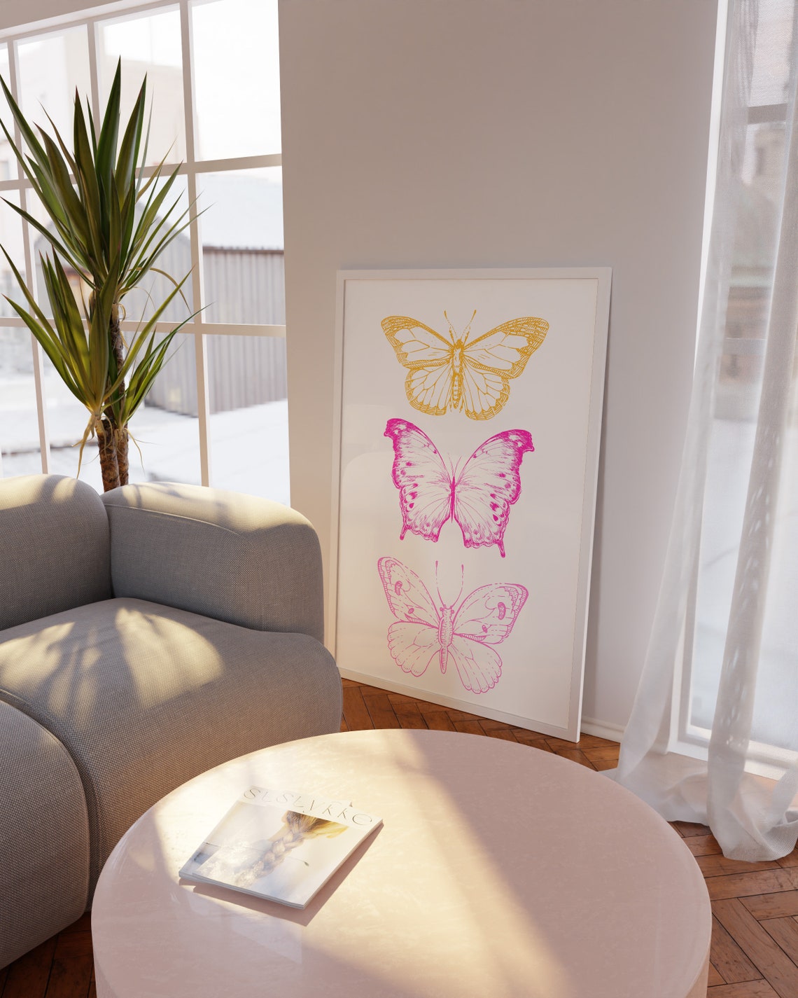 Butterfly Trio Orange Pink Bright Trendy Bedroom Wall Decor Poster - Image 3