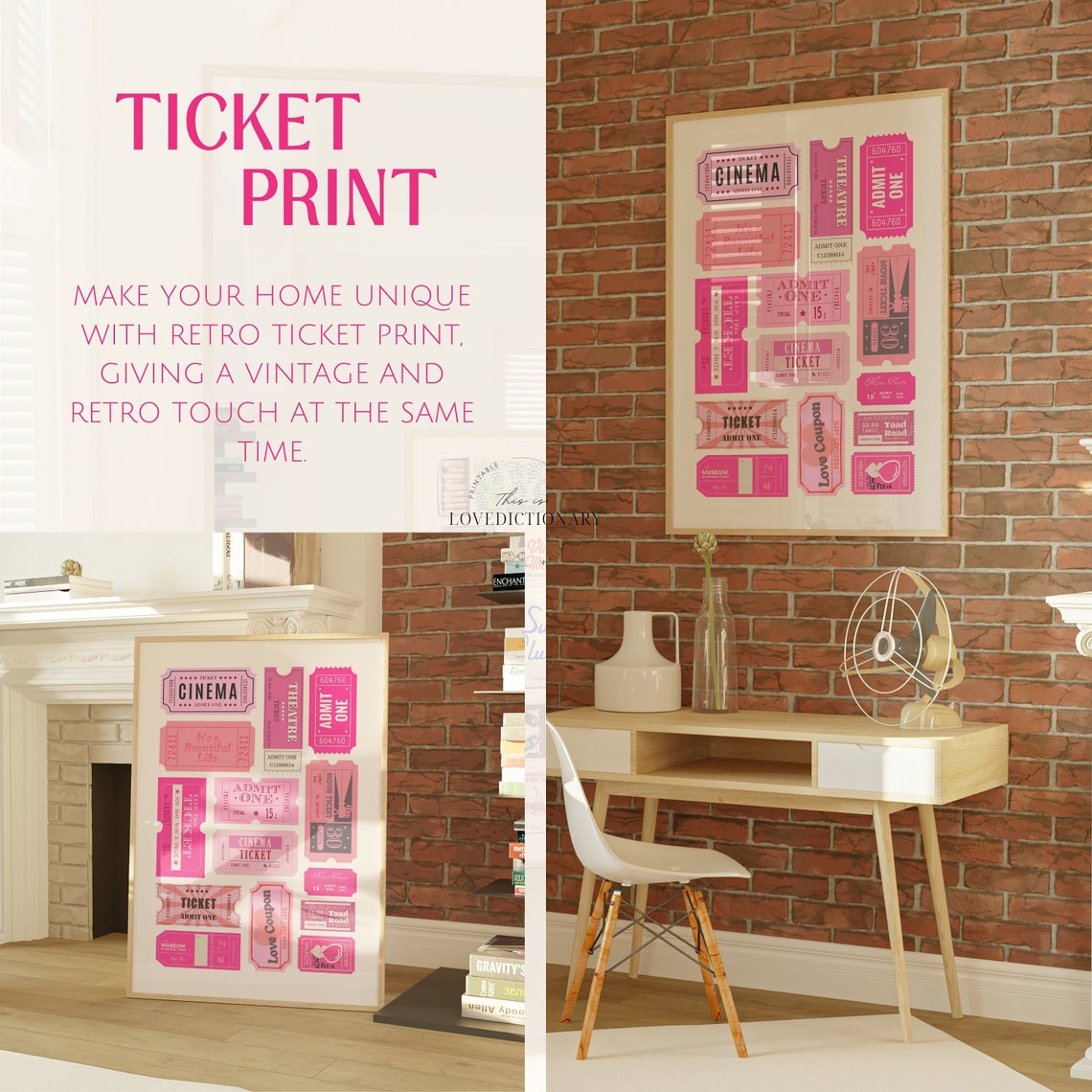 Pink Retro Vintage Cinema Ticket Stubs Collage Admit One Poster - Image 4