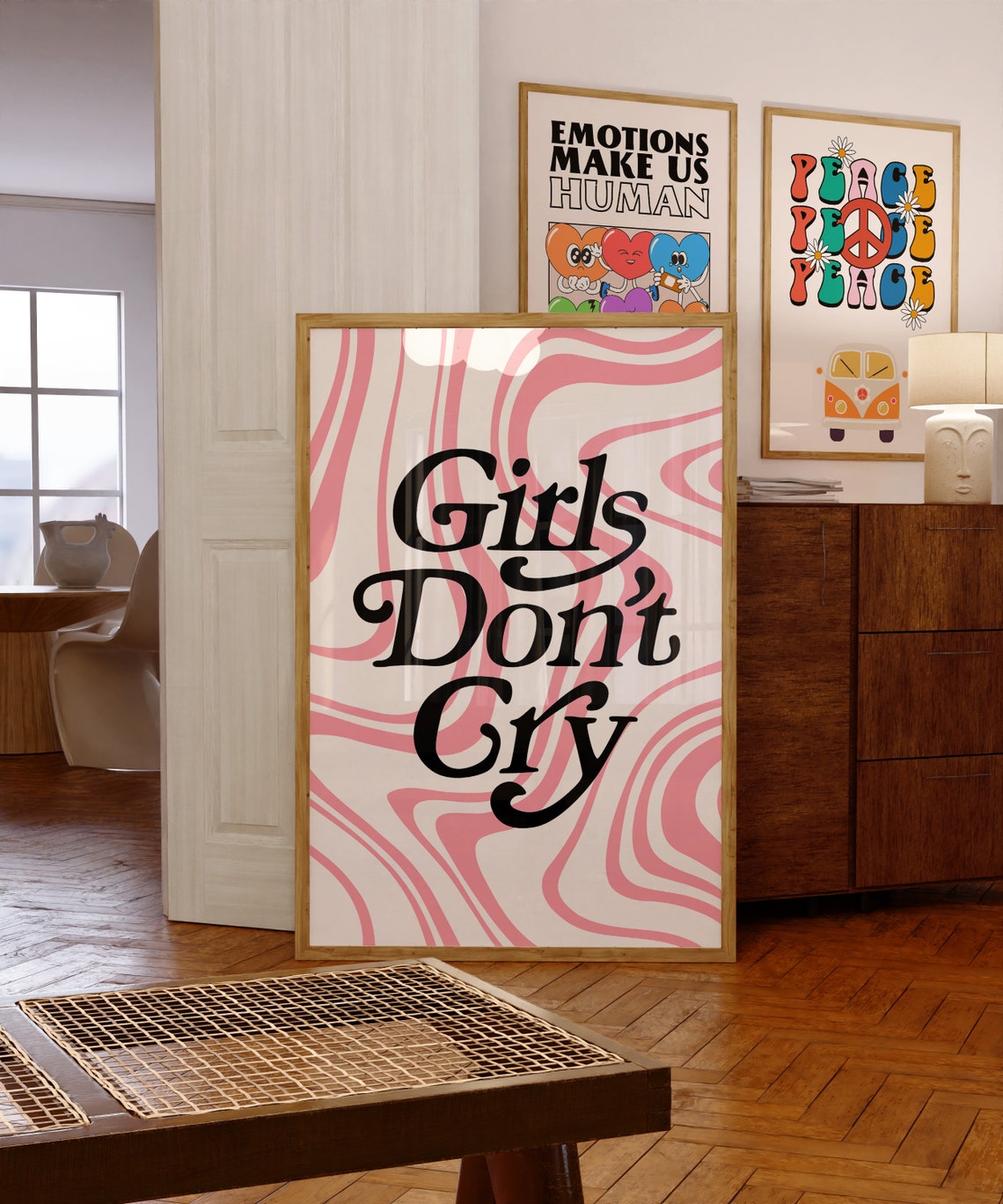 Girls Don't Cry Pink Swirl Retro Typography Quote Design Poster - Image 4