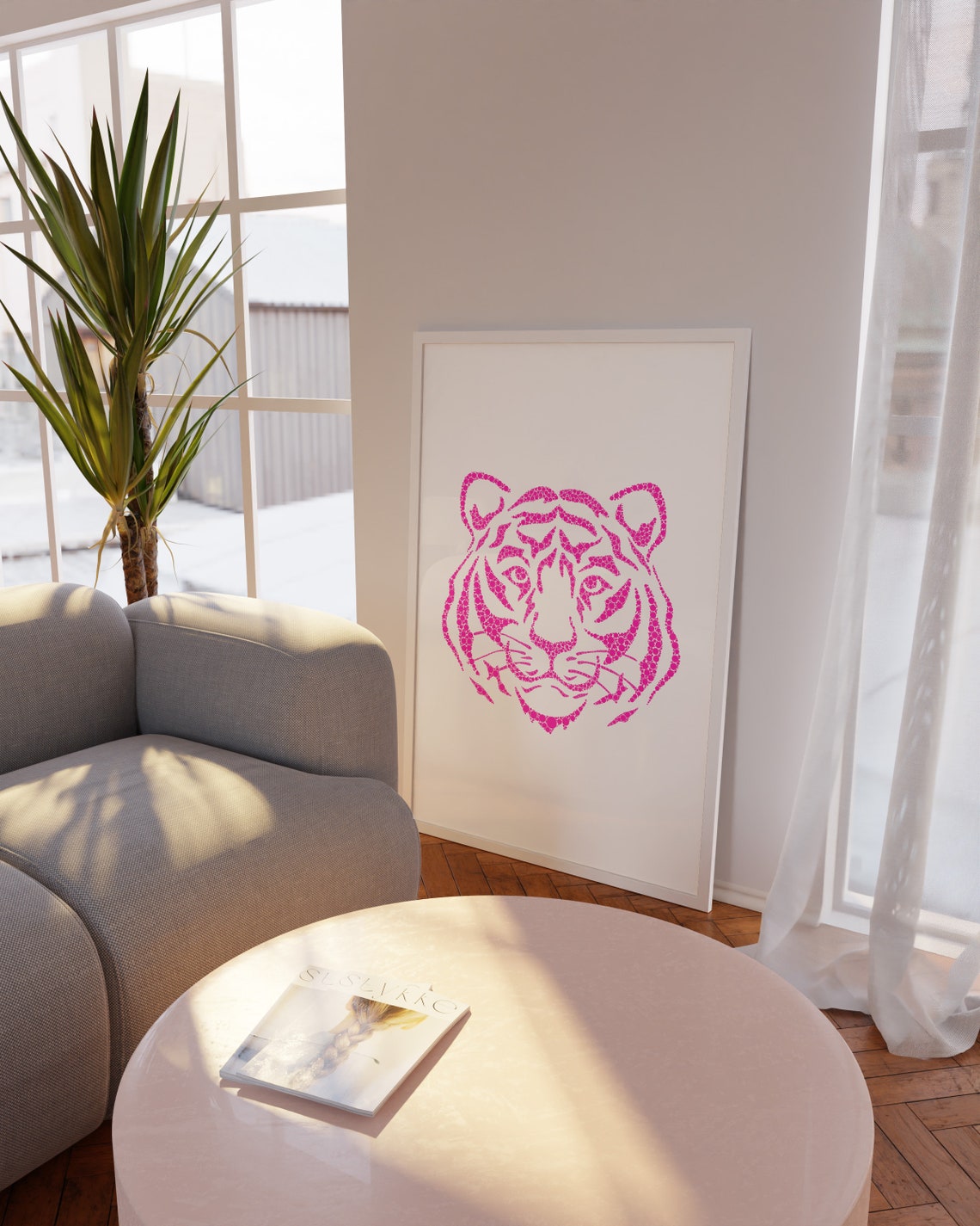 Pink White Tiger Poster Print Cheetah Wall Art Trendy Wall Art Preppy Room Decor Maximalist Decor Boho Wall Art Boho Deco - Image 2