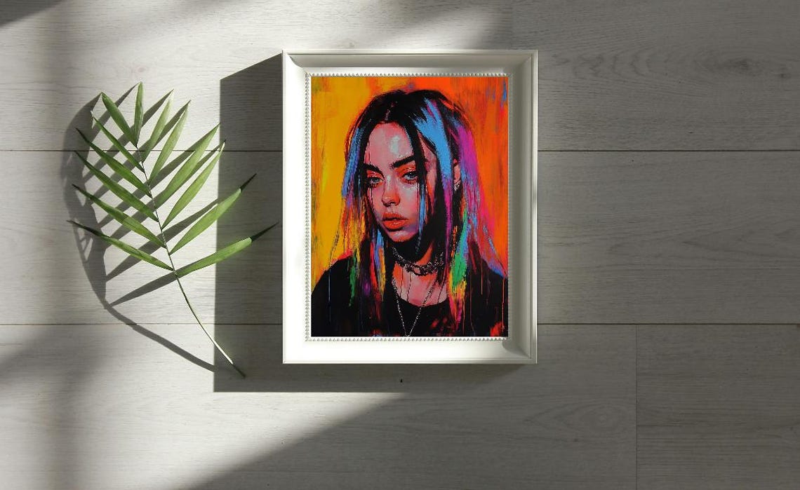 Billie Eilish Neon Pop Art Portrait Colorful Singer Wall Art
