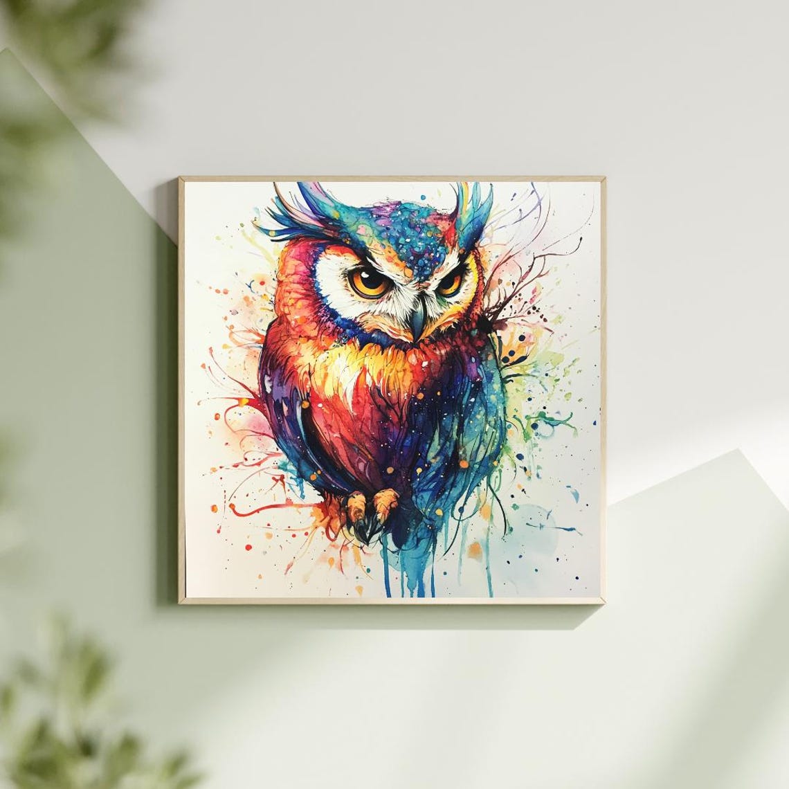 Colorful Owl Watercolor Splash Bird Portrait Garden Nature Poster