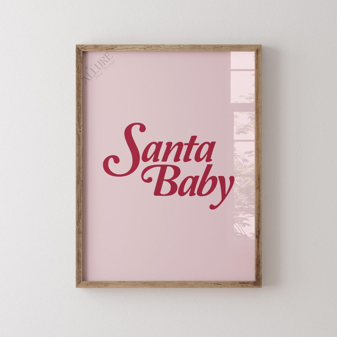 Santa Baby Red Retro Script Pink Christmas Typography Poster - Image 2