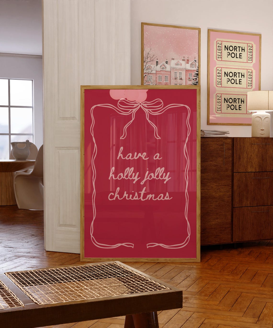 Have a Holly Jolly Christmas Red Coquette Bow Typography Poster - Image 3
