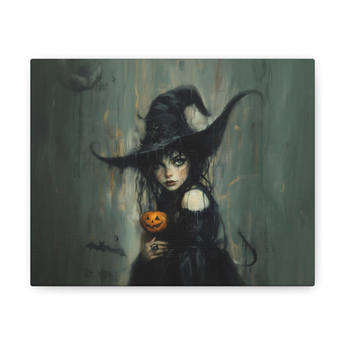 Dark Witch Girl Holding Pumpkin In Rain Spooky Halloween Poster - Image 3