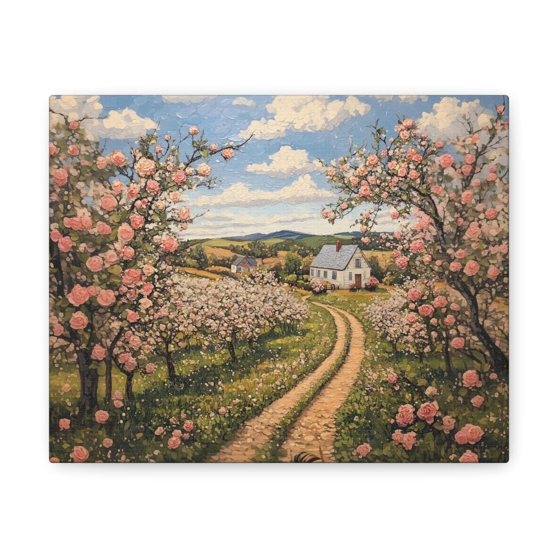 Blossoming Orchard Pink Blooms Rolling Hillside Farmhouse Print - Image 3