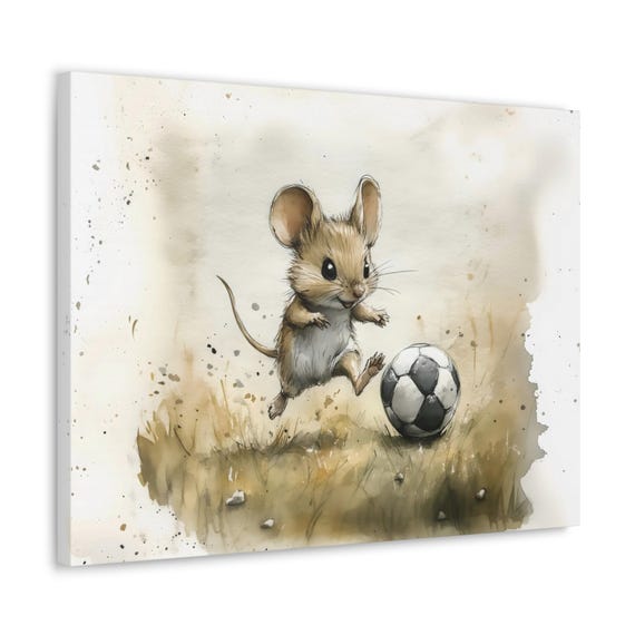 Soccer Mouse Maximalist Eclectic Sports Print Rugged Football Airbnb Childrens Art Fantasy Nature Rustic Wall Decor