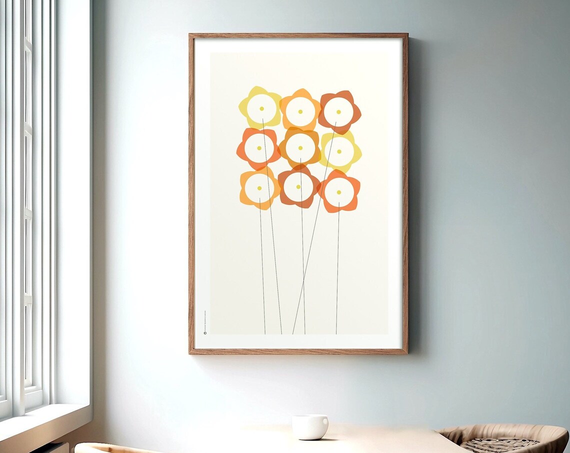 Warm Orange Wildflower Grid Minimalist Botanical Flower Poster - Image 5