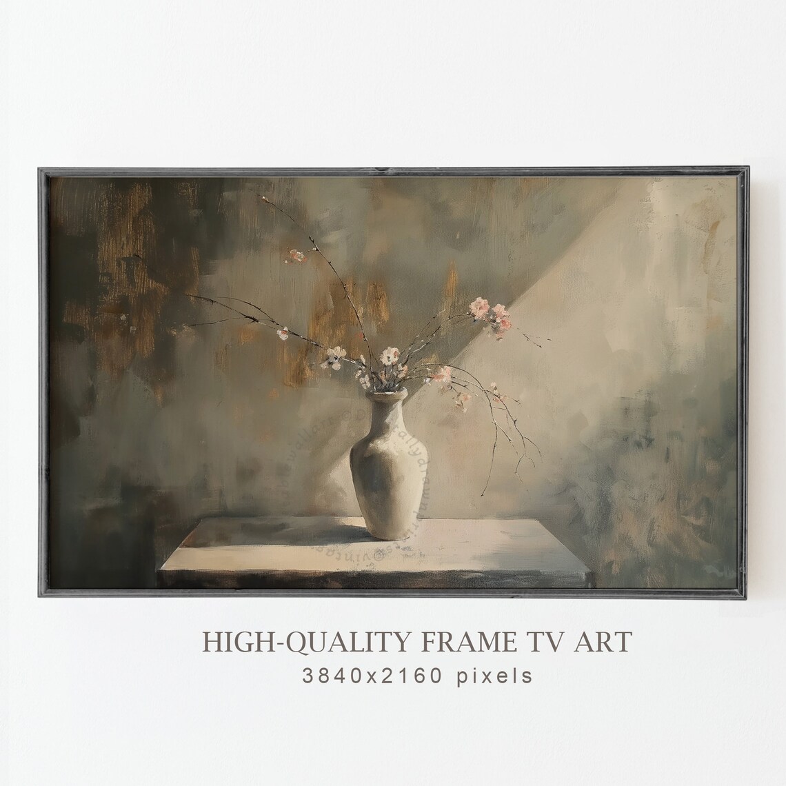 Moody Vintage Vase Cherry Blossom Branches Still Life Rustic Cottagecore Poster - Image 4