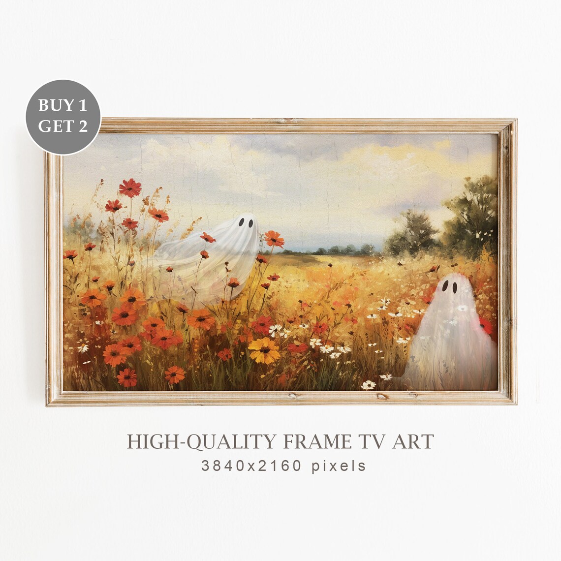 Vintage Halloween Wildflower Field Ghost Art Print