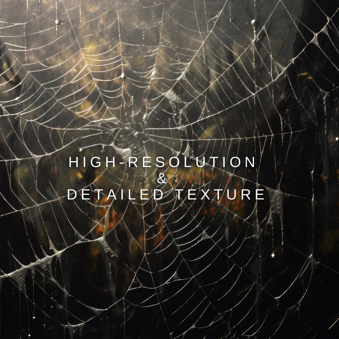 Glowing Spider Web In Dark Forest Moody Halloween Spooky Night Poster - Image 2