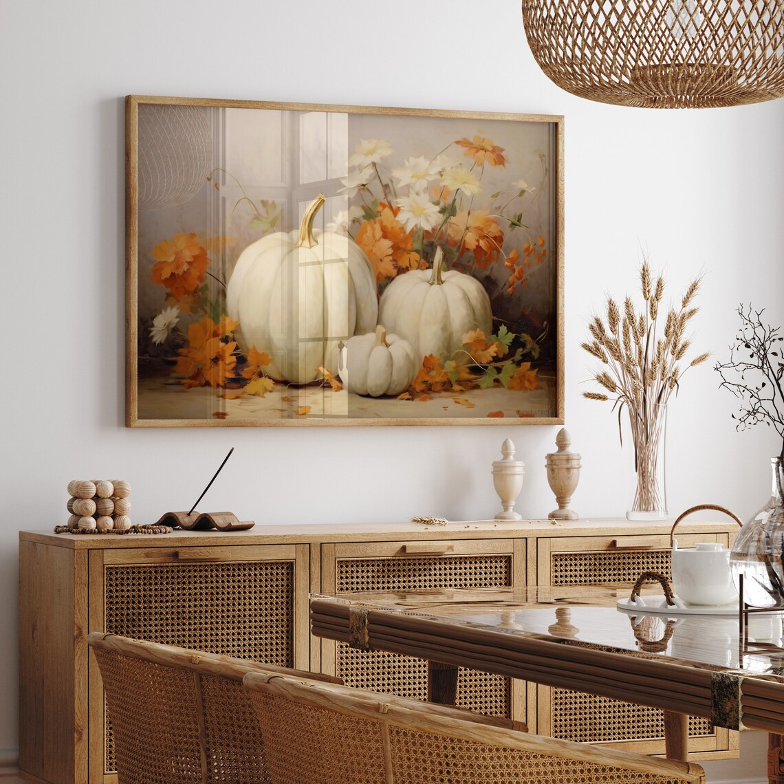 Fall Still Life Painting, Rustic Vintage Autumn Art - Image 3