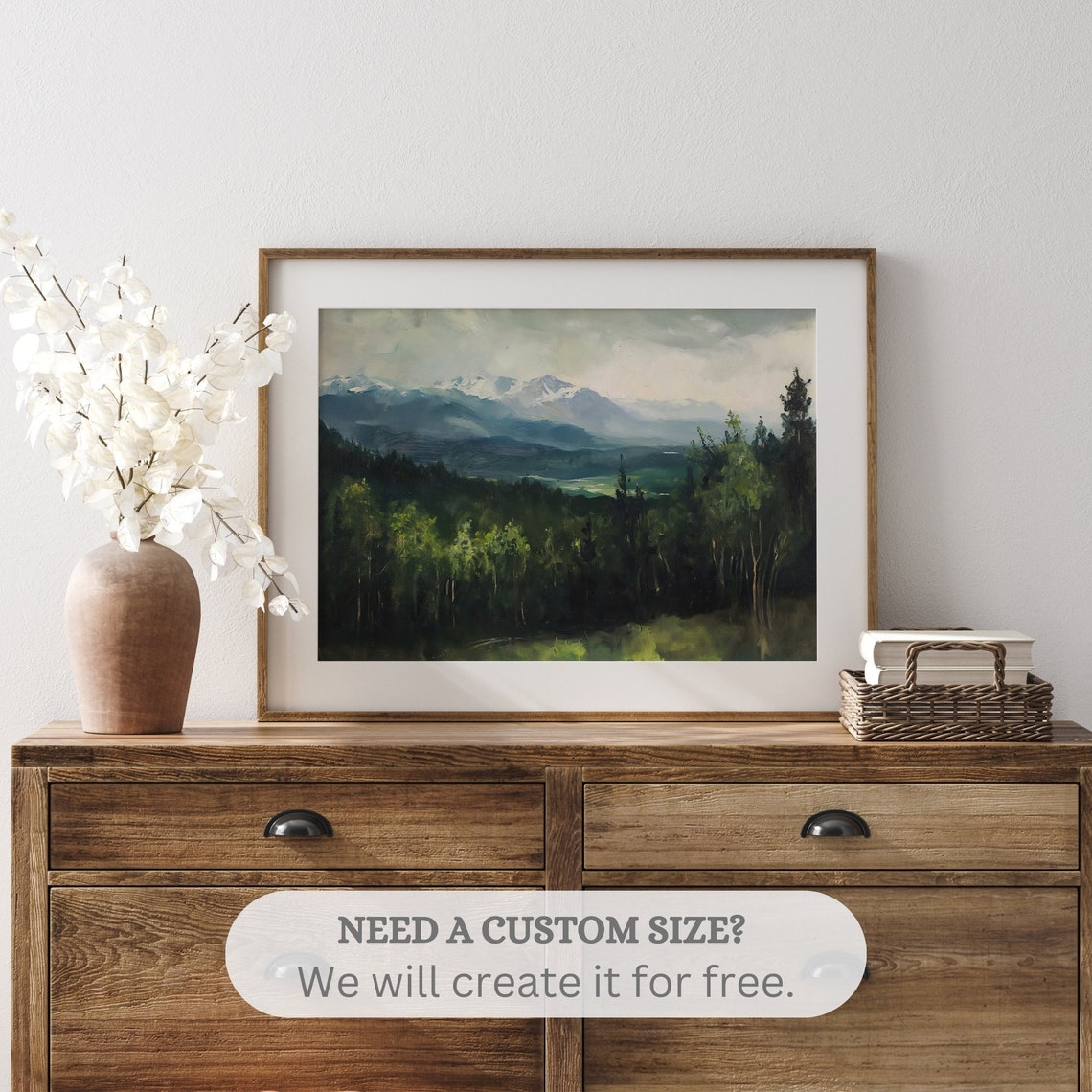 Moody Country Landscape Painting Vintage Art Print Mountains Oil Painting Farmhouse Print Cottagecore Decor - Image 2