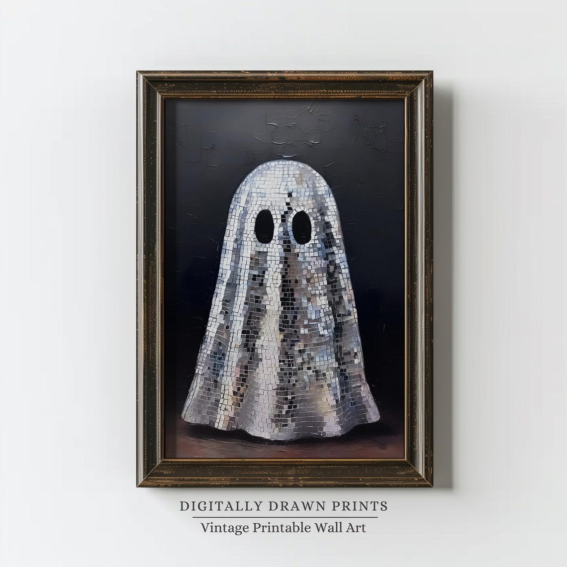 Cute Silver Disco Ball Ghost Vintage Fun Halloween Spooky Poster