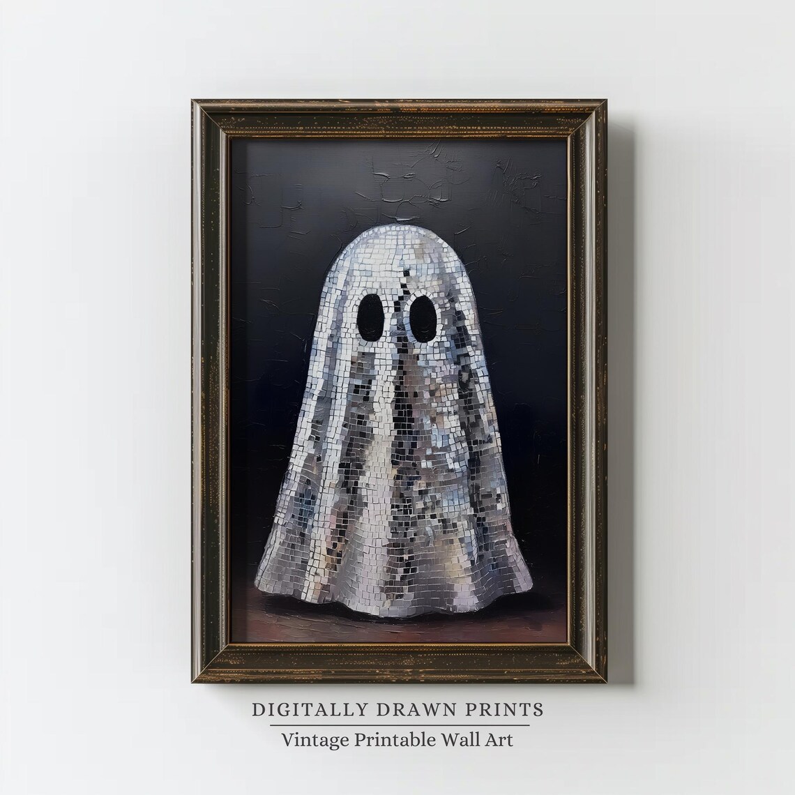 Silver Disco Wall Art Fun Halloween Print Cute Spooky Decor Vintage