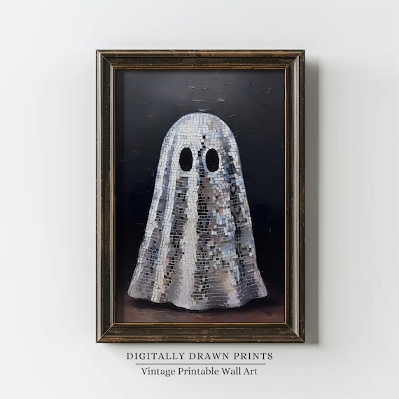 Silver Disco Wall Art Fun Halloween Print Cute Spooky Decor Vintage