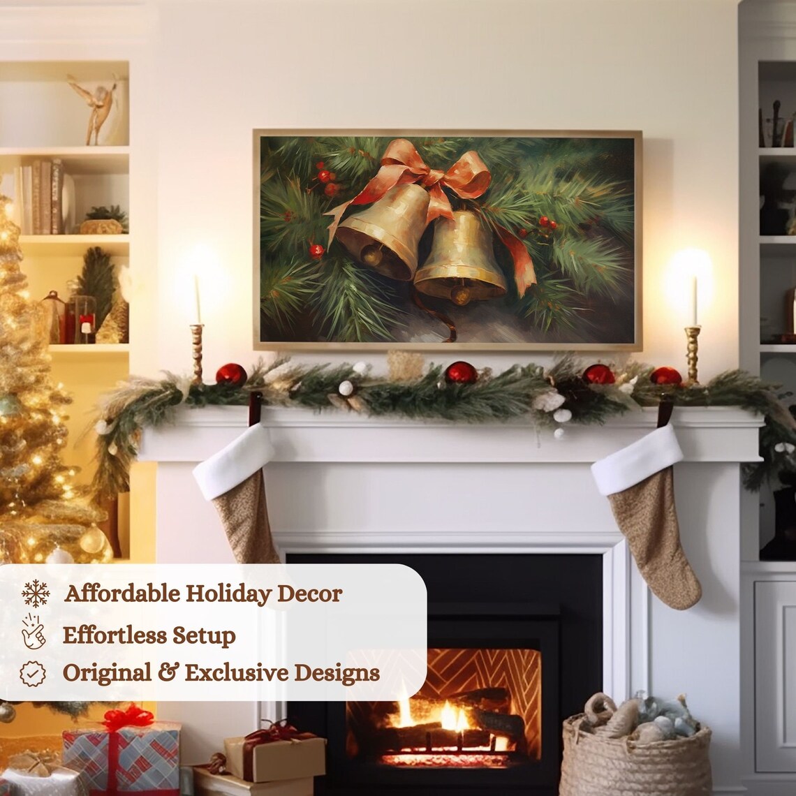 Christmas Jingle Bells Oil Painting Art Print - Image 3