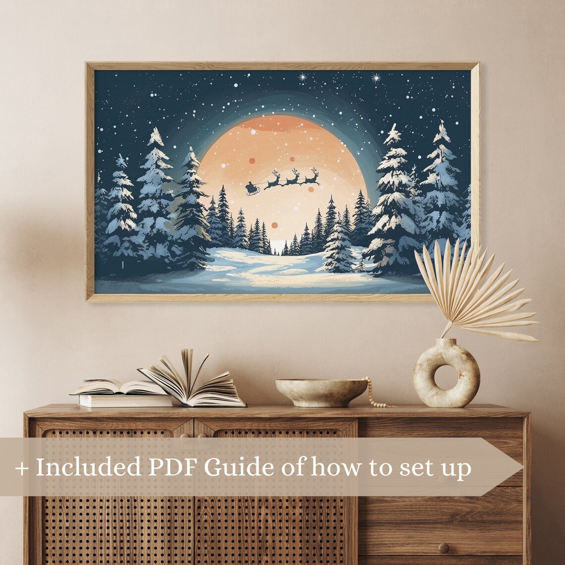 Christmas Santa Sleigh Winter Landscape Art Print - Image 2