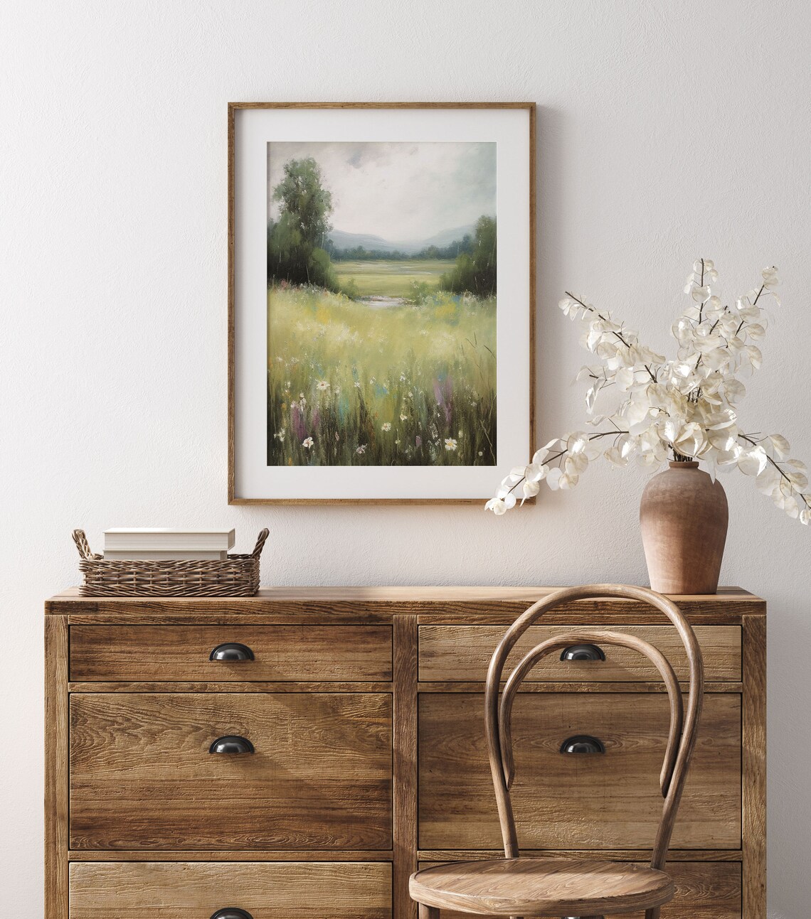 Wildflower Field Vintage Farmhouse Landscape Art Print - Image 3