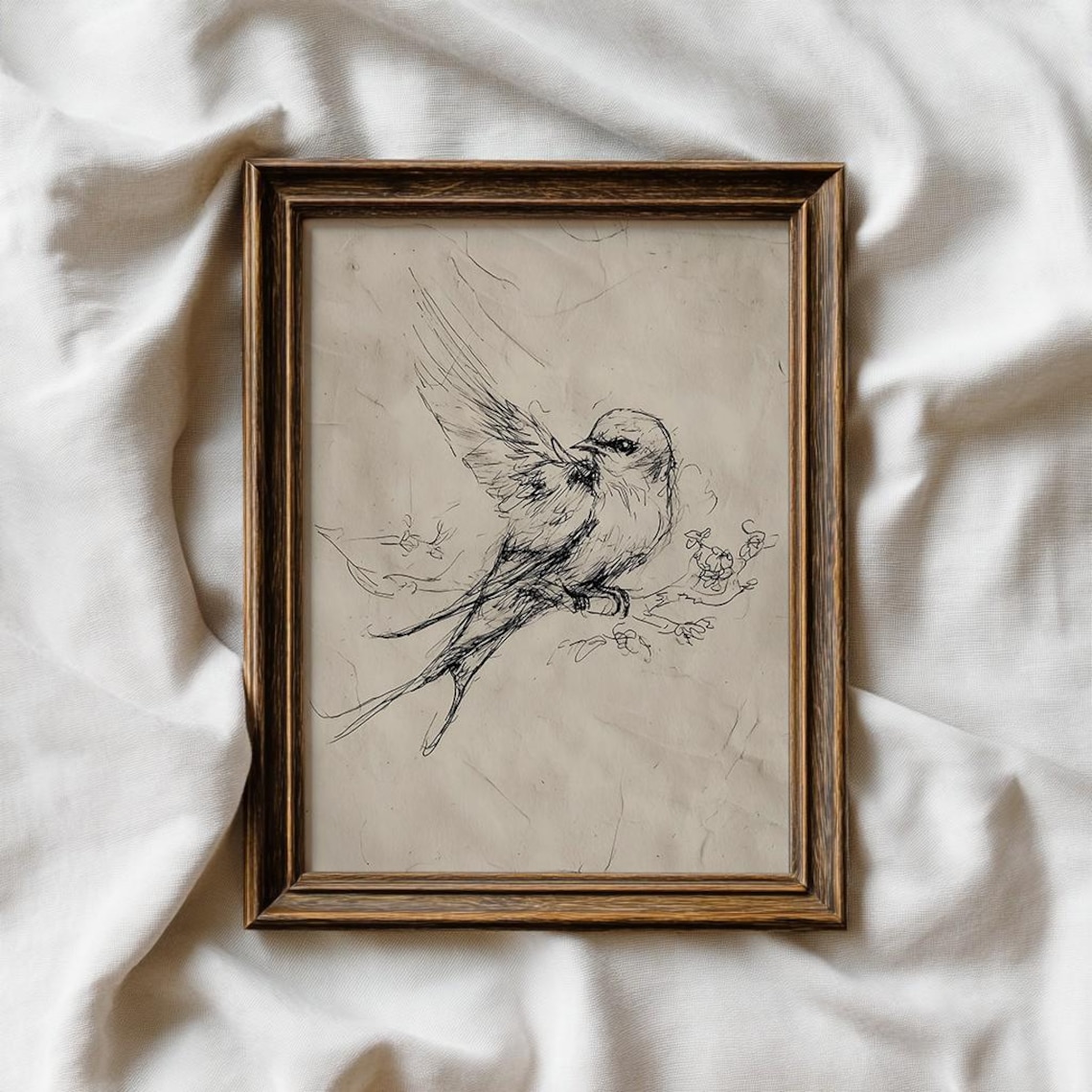 Vintage Bird Sketch Minimalist Line Drawing Nature Art Poster