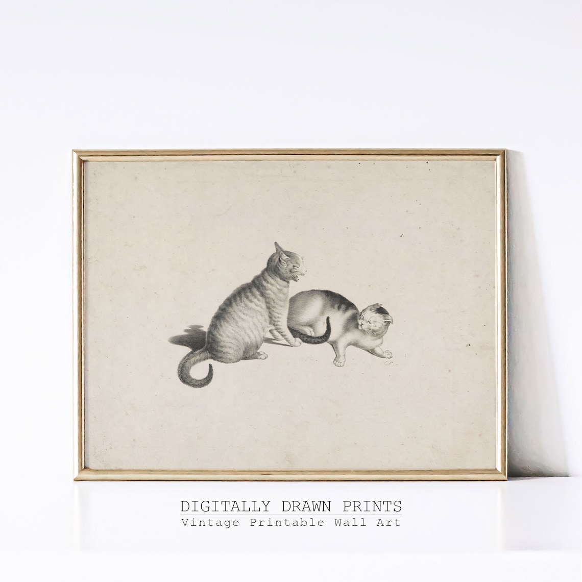 Vintage Cat Print, Antique Car Sketch Still Life