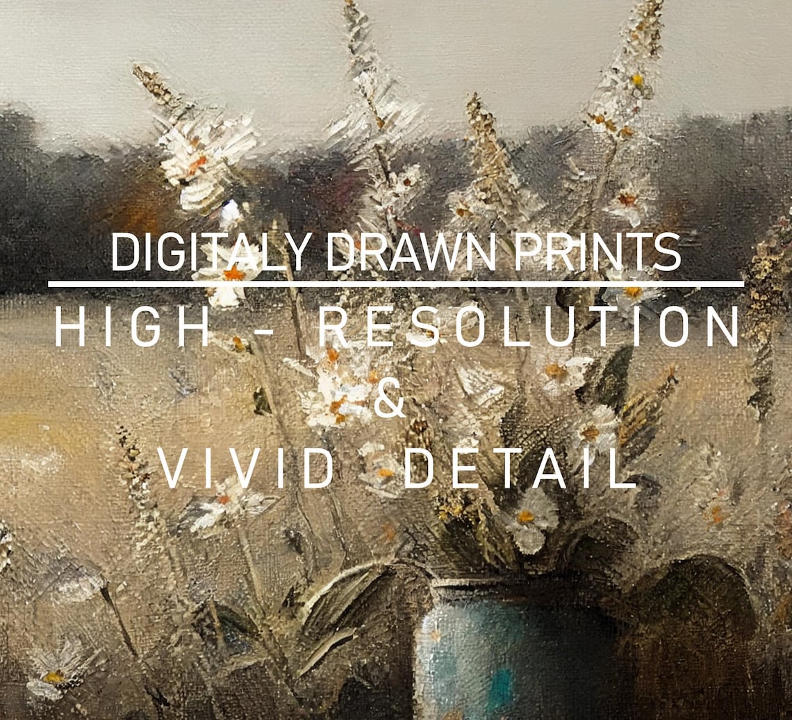 Wildflowers Vase Still Life Field View Vintage Oil Painting Farmhouse Poster - Image 2