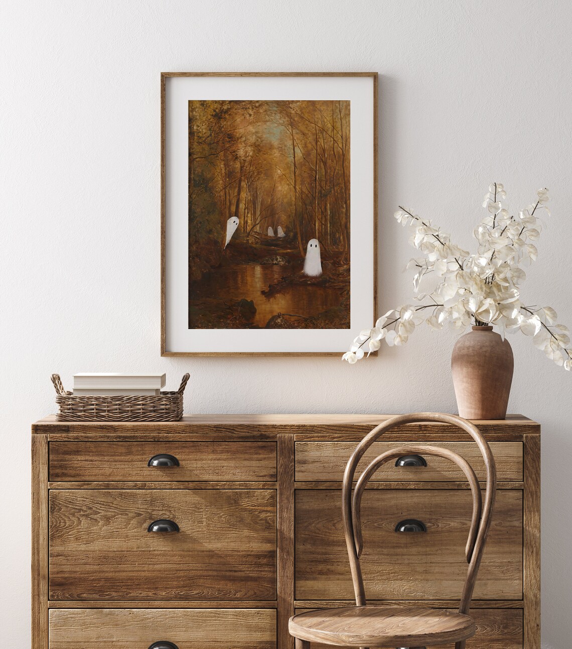 Cute Ghosts In Autumn Forest Vintage Painting Art Print - Image 3