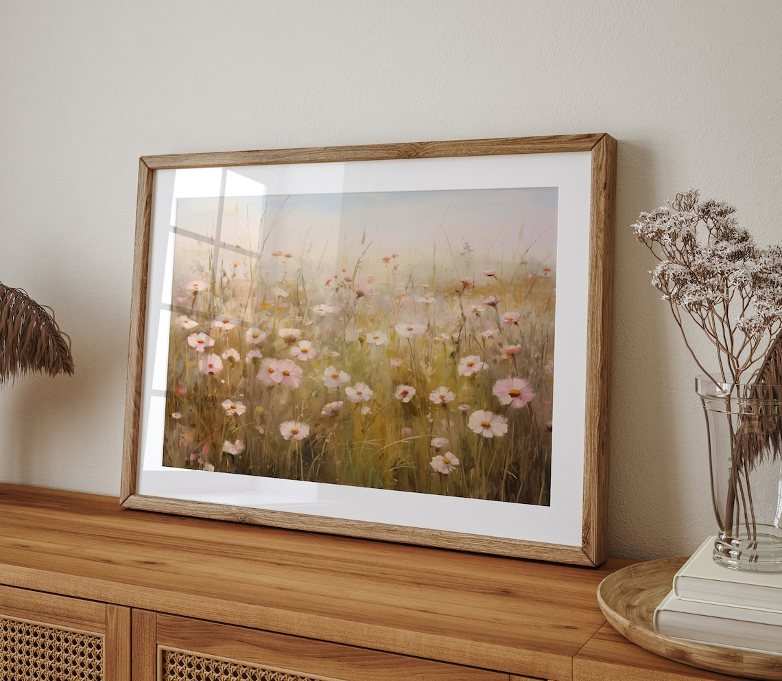 Vintage Wildflower Field Landscape, Spring Art Print - Image 3