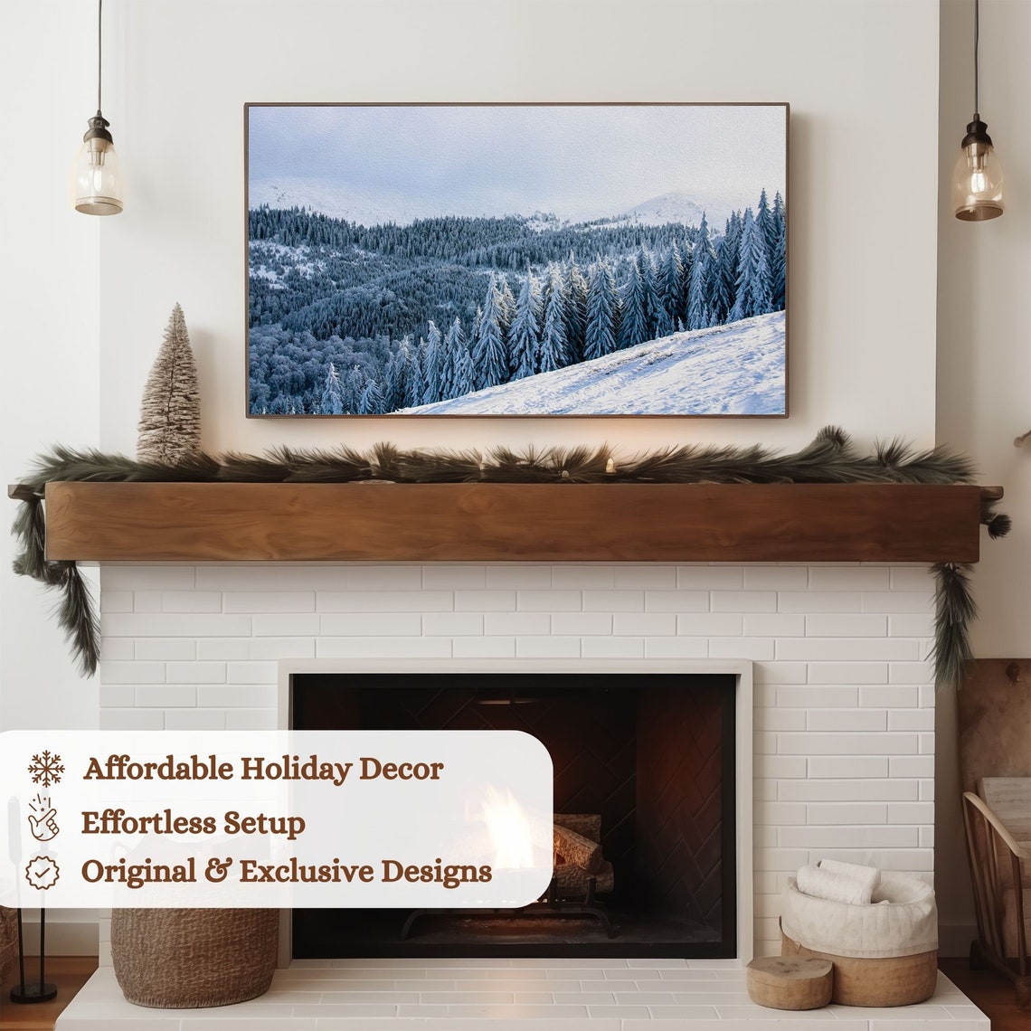 Snowy Mountain Pine Forest Winter Landscape Morning Art Poster - Image 3
