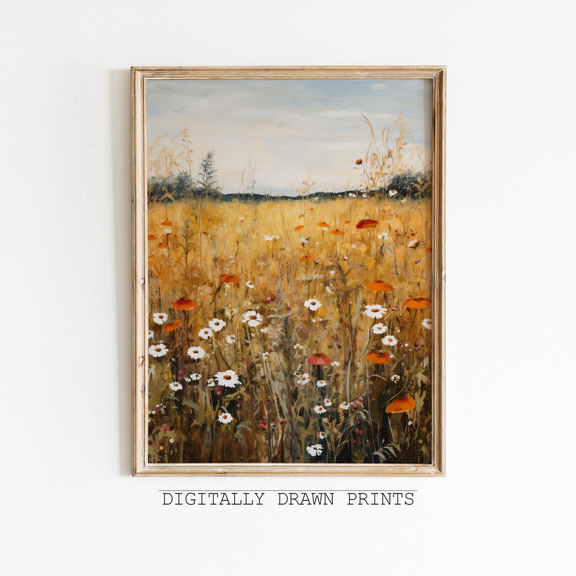 Autumn Wildflower Field Landscape Vintage Art Print