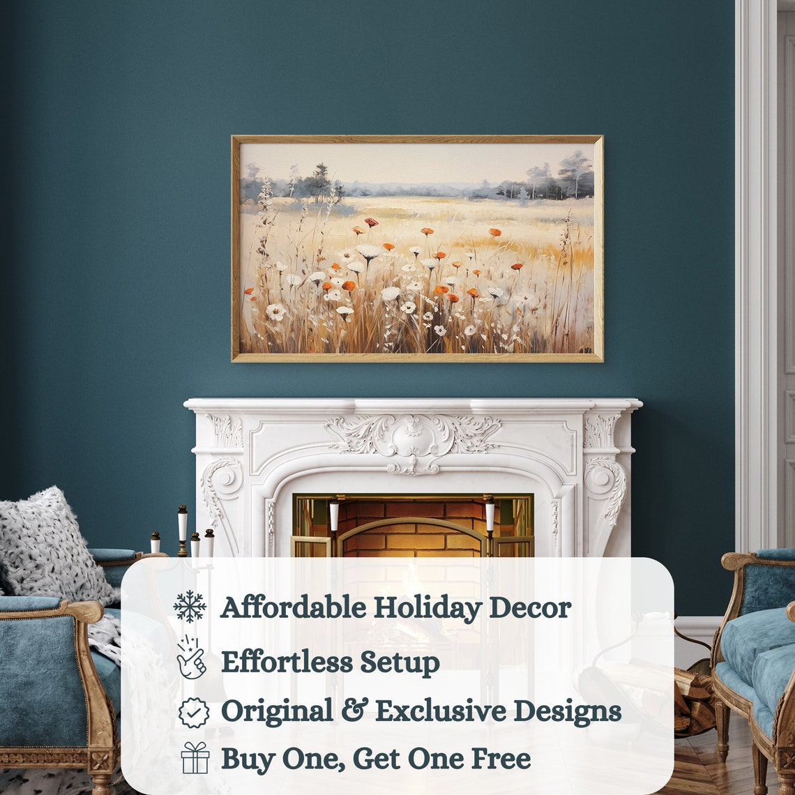 Golden Autumn Wildflower Field With Orange Blooms Sunset Meadow Poster - Image 3
