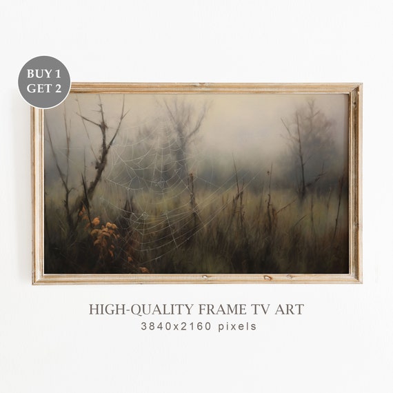 Vintage Halloween TV Frame Art, Spooky Neutral Decor