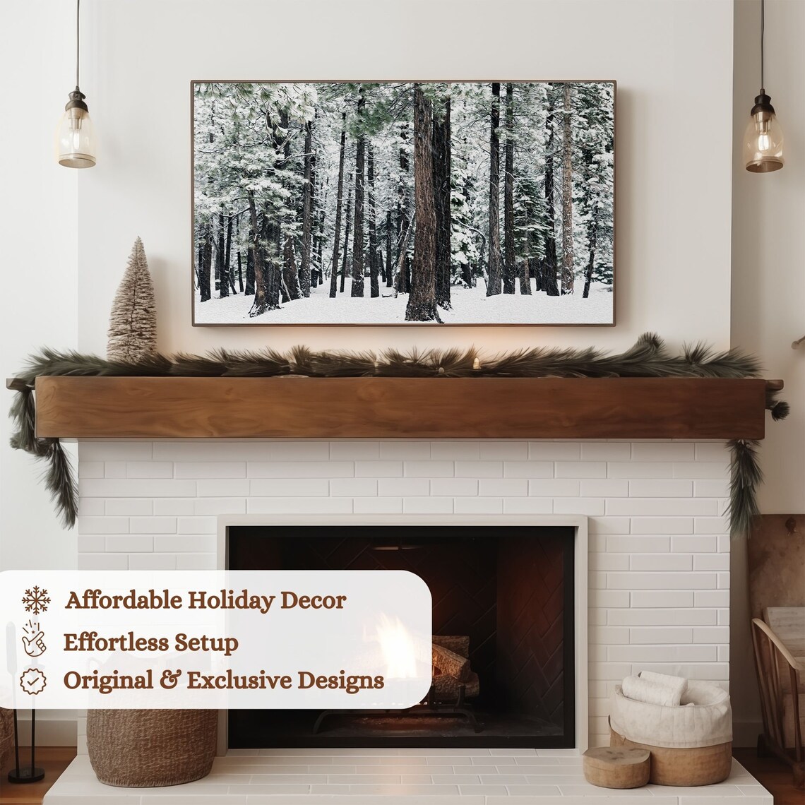 Winter Forest Painting, Vintage Christmas Landscape - Image 3