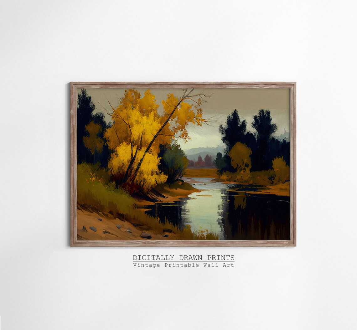Moody Autumn Field Landscape Oil Painting Art Print - Image 3