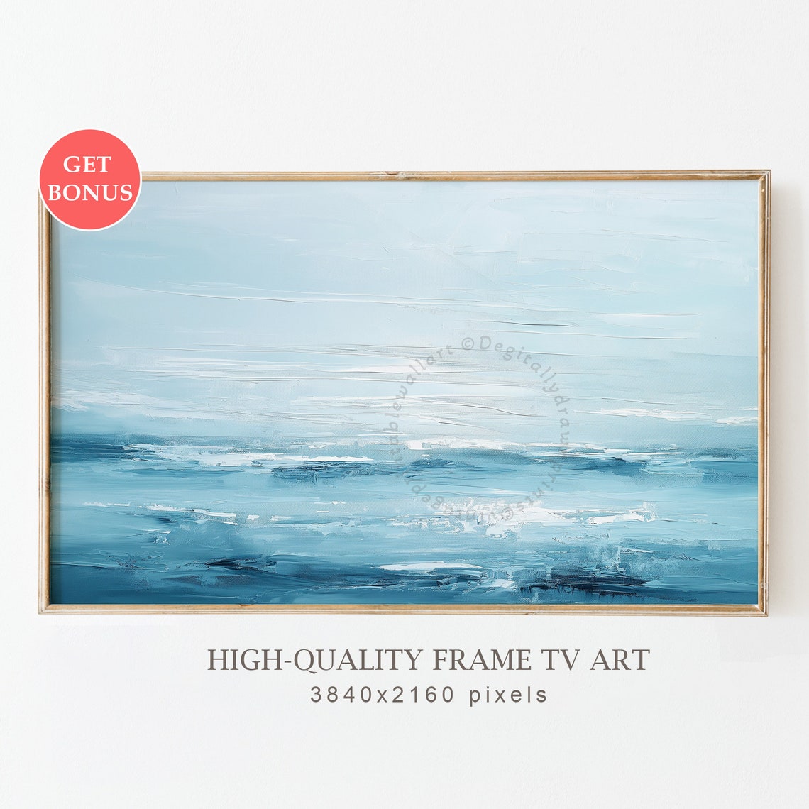 Abstract Ocean Waves Textured Blue Coastal Seascape Oil Poster