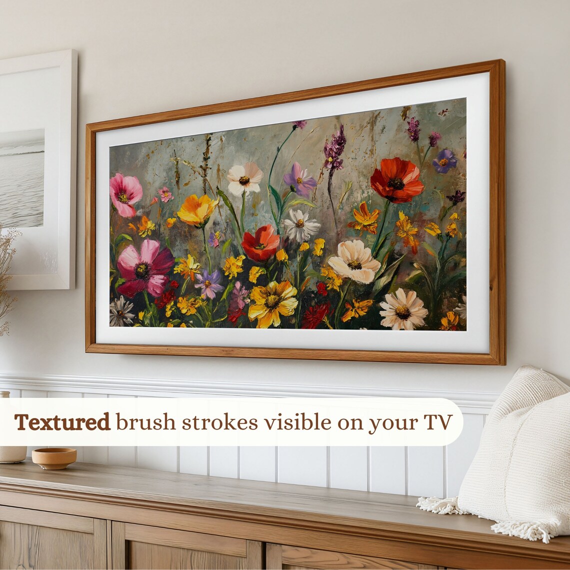 Moody Wildflowers Meadow Painting, Spring Decor - Image 3