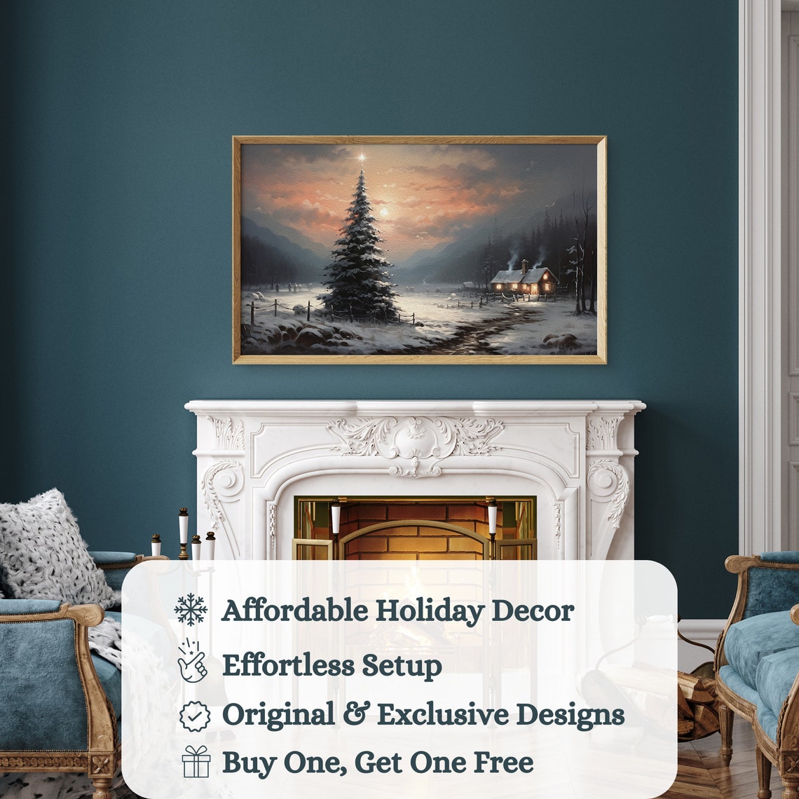 Winder Moody Landscape Tv Frame Art Landscape Oil Painting Winter Decor Vintage Winter Tv Art Seasonal Christmas Decor - Image 3