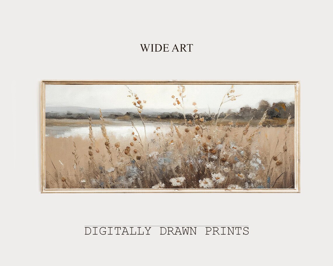 Wildflower Field Vintage Panoramic Landscape Art Print