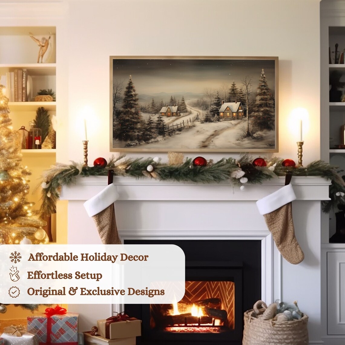 Moody Christmas Scandinavian Vintage Town Art Print - Image 3