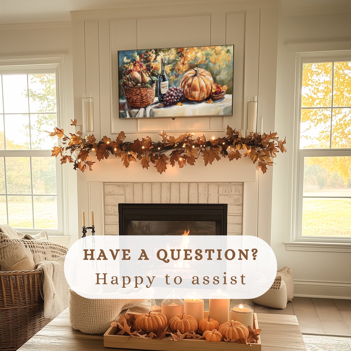 Thanksgiving Harvest Basket Wine Grapes Pumpkin Still Life Poster - Image 3